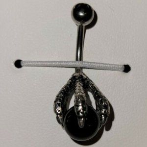 Dragon Claw w/ Red Crystals Holding Ball 316L Surgical Steel Belly Ring - Black
